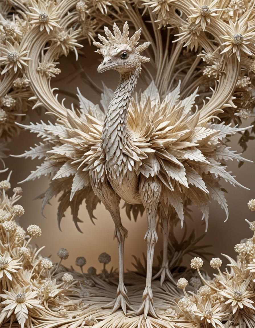 Origami Ostrich in Intricate Paper Sculpture Style