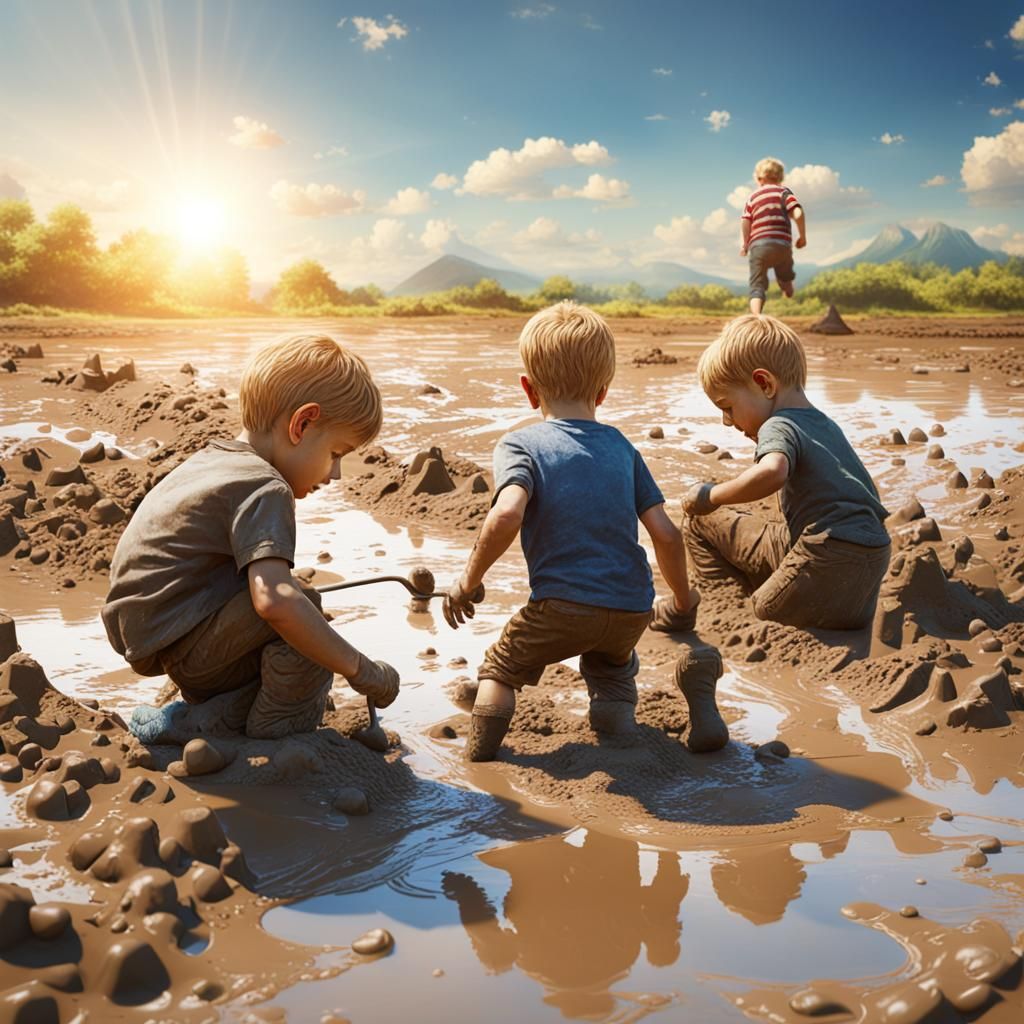 Brothers' Muddy Treasure Adventure in Hyperdetailed Photorea...