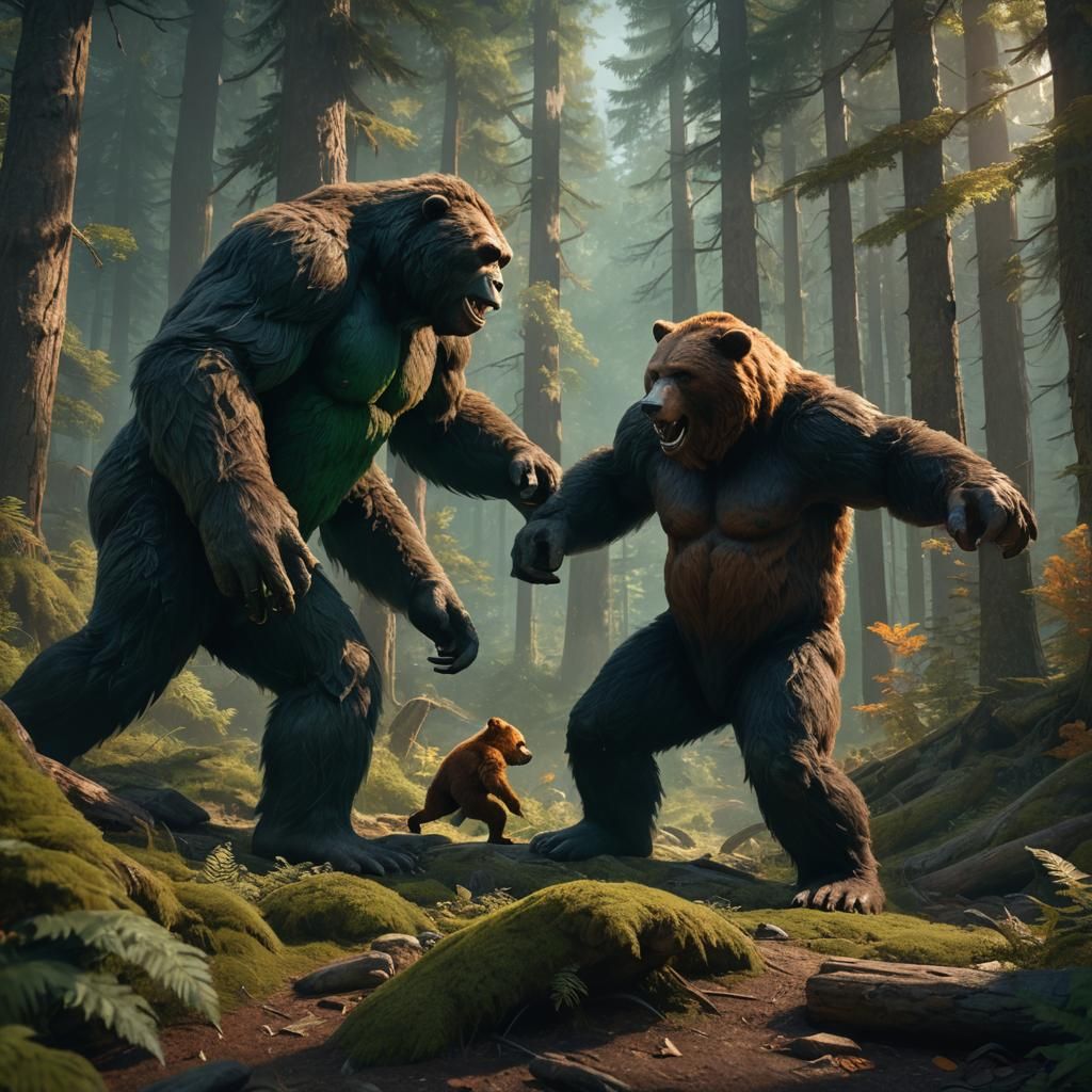 Bigfoot and Bear Epic Forest Battle