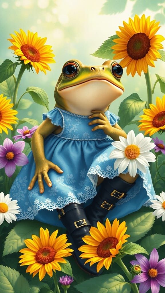 Whimsical Toad in a Summer Garden, in a Fantastical Art Styl...