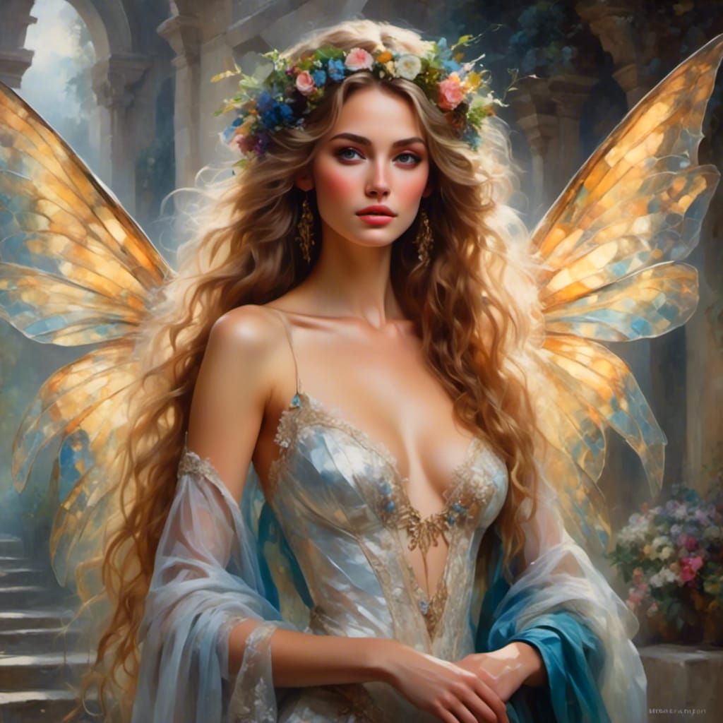 Ethereal Fairy with Flowing Hair and Expressive Eyes