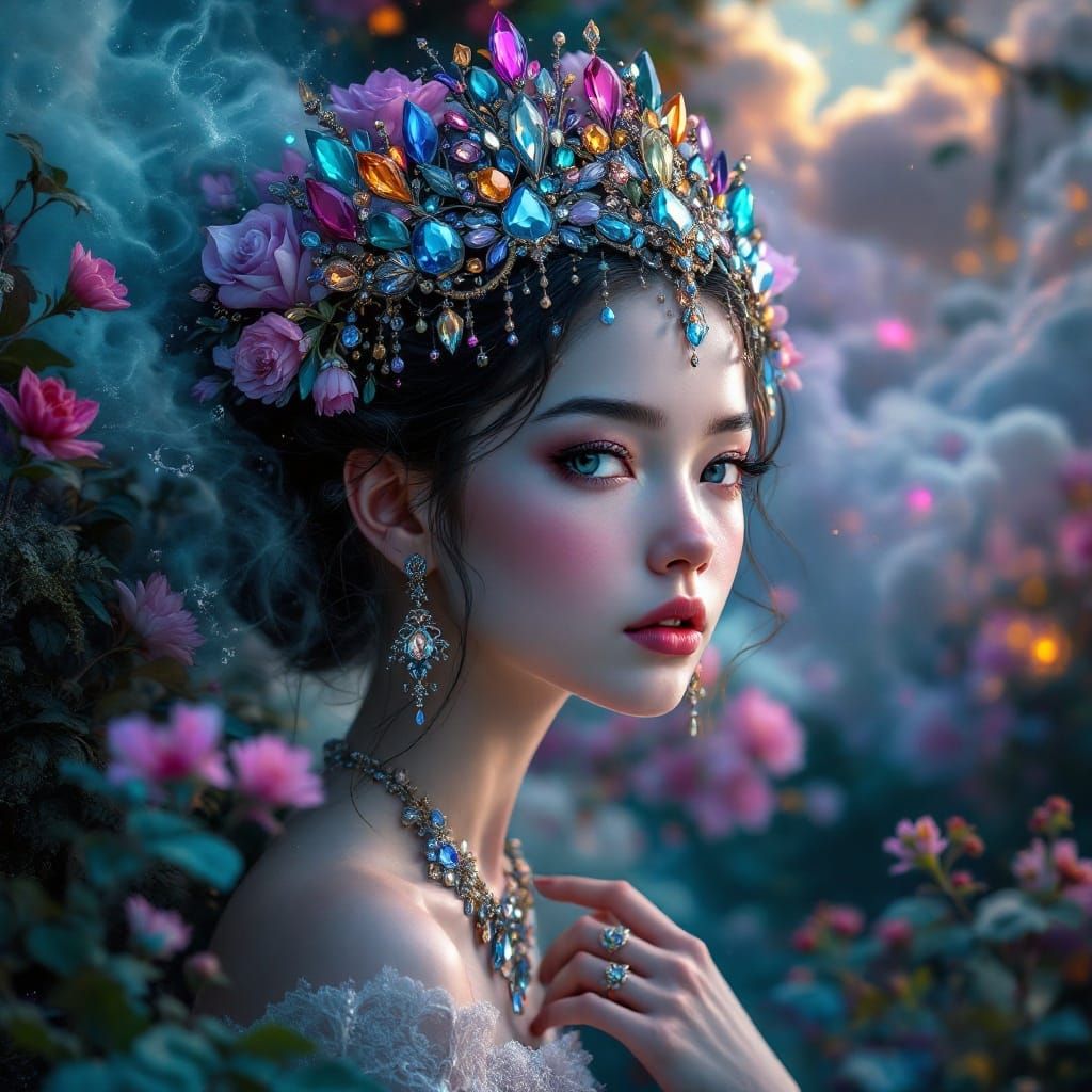 Enchanted Forest Goddess in Dreamlike Setting