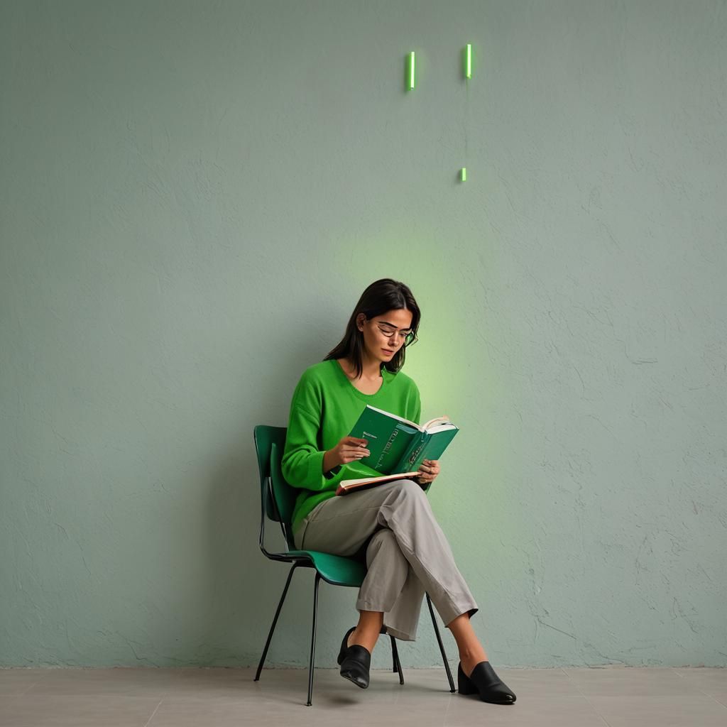 Woman Reading: Modern Minimalist Oil Painting