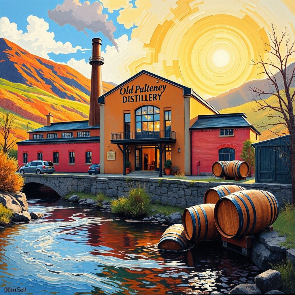 Art Deco Scotland Distillery Landscape
