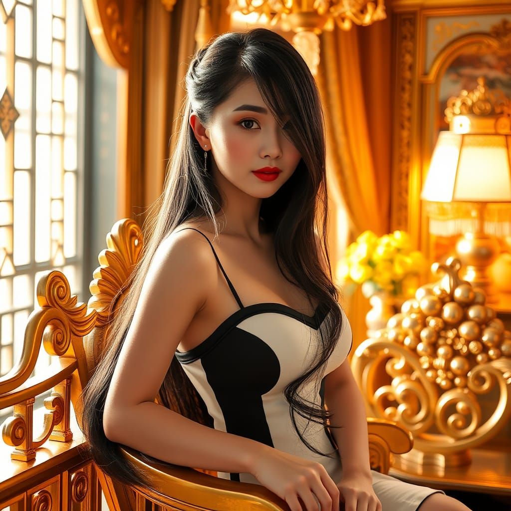 Luxurious Portrait of a Chinese Girl in Gold Setting