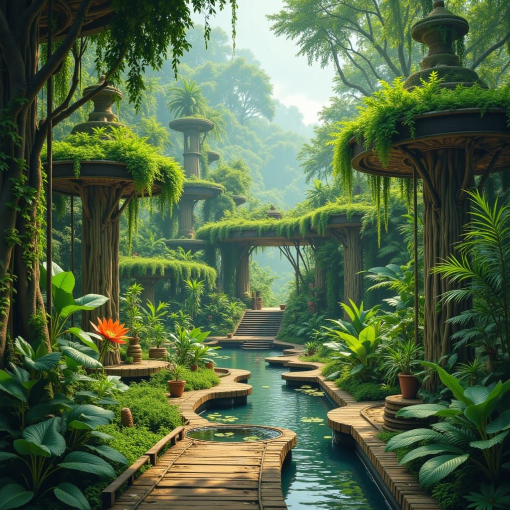 Solarpunk Cityscape in Tarot Card Style