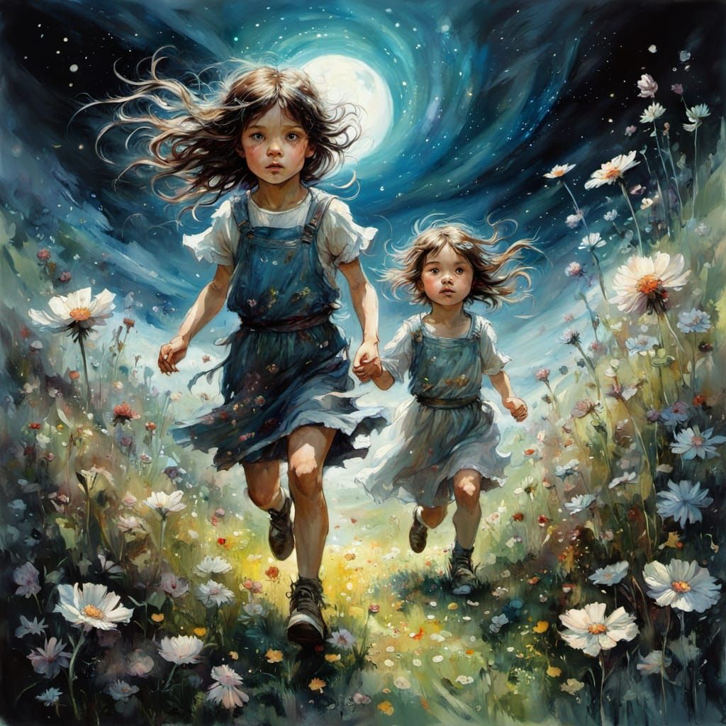 Children in a Vibrant Floral Wonderland