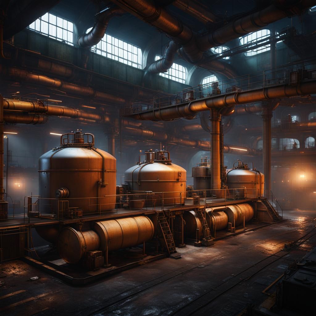 Industrial Factory: Three Underground Tanks in Matte Paintin...