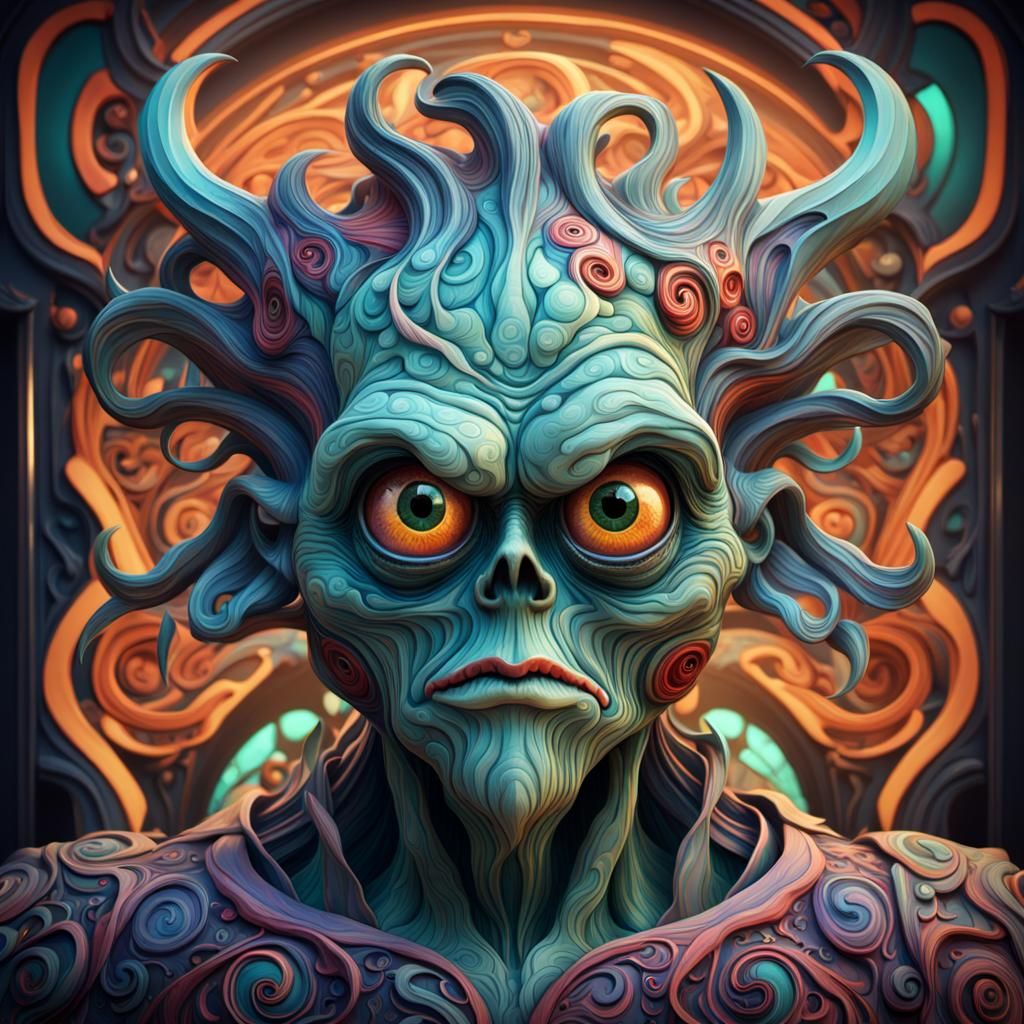 Grotesque Caricature Portrait in Art Nouveau Style