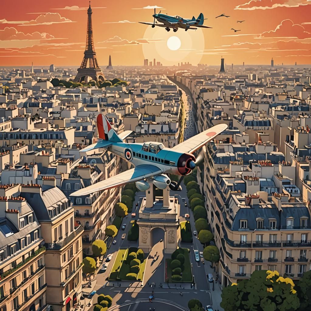 Paris Travel Poster with Vintage Airplane in Retro Style