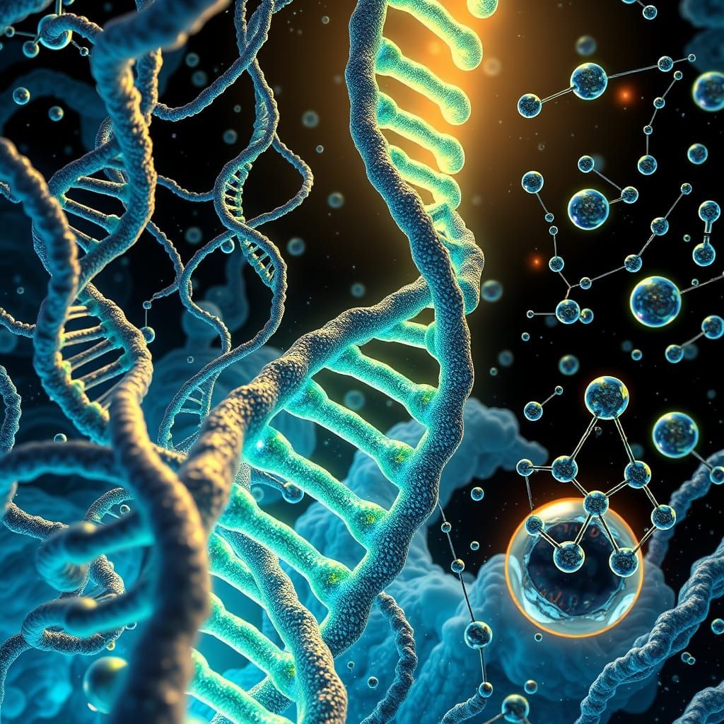 Cosmic DNA Nebula with Glowing Nucleotides and Amino Acid Ce...