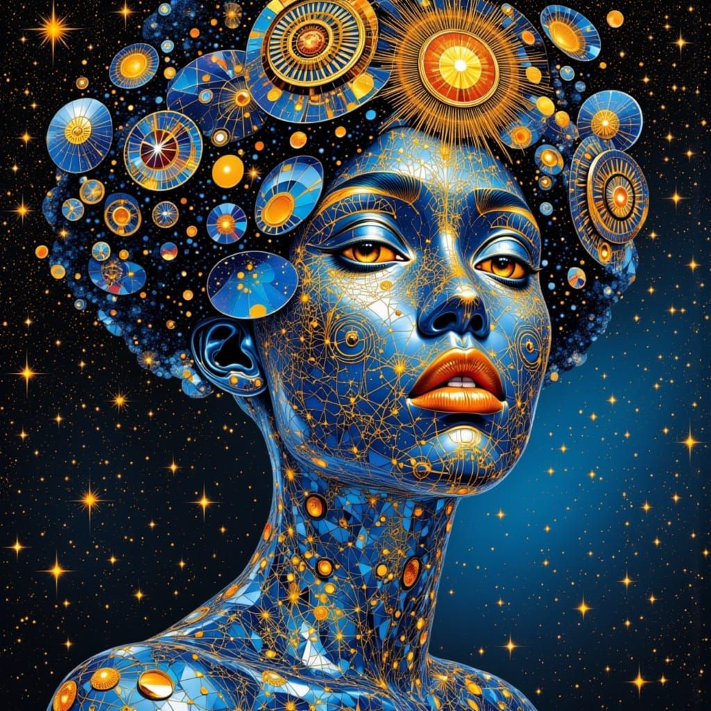 Woman in Luminescent Glass Skin, Klimt Style