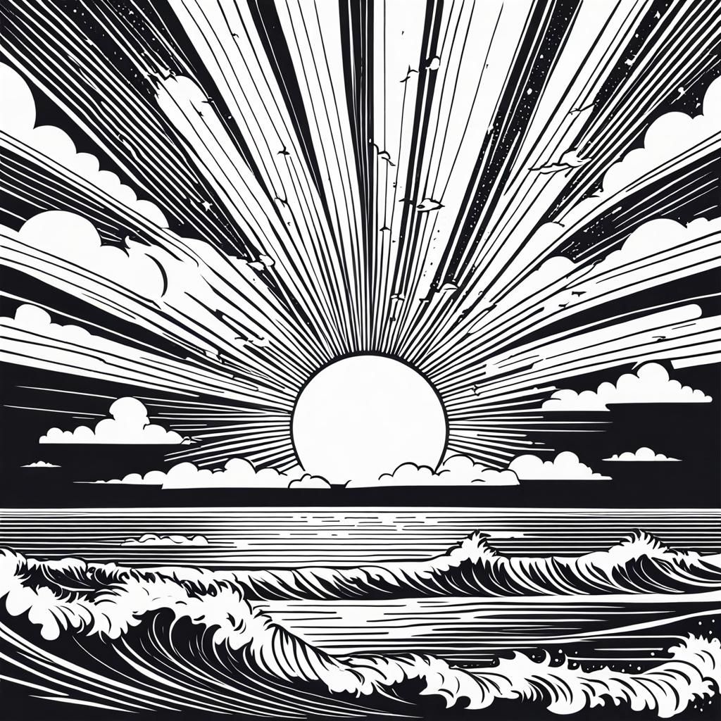 Sun Rays Over Sea Vector Illustration