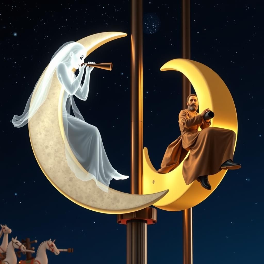 Two Crescent Moons on Carousel, Hyper-Realistic Scene