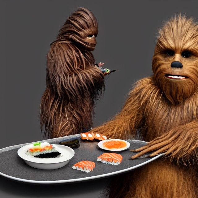 Chewbacca's Sushi Lunch: 8k Photoreal Art