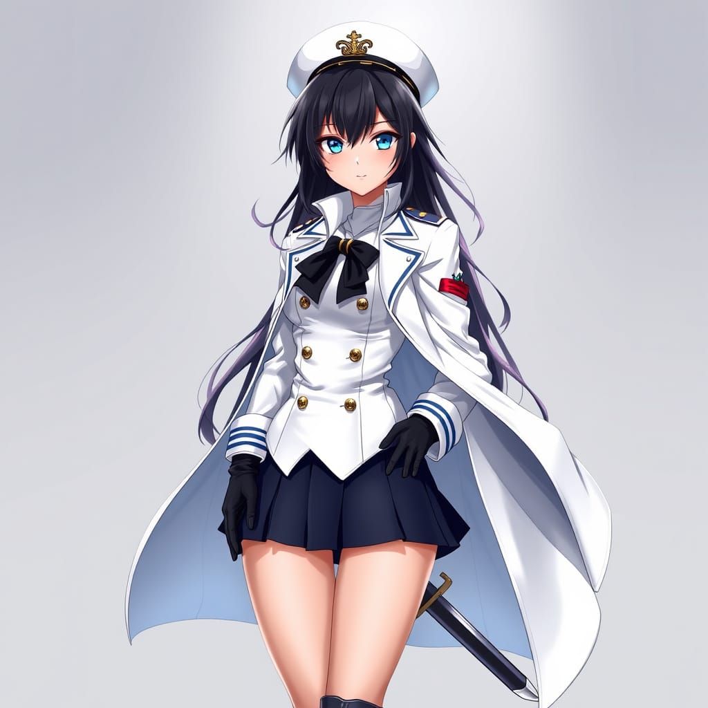 Anime Female Admiral in White Uniform with Katana