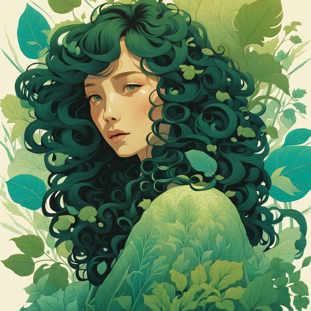 Pastel Portrait of a Cute Girl with Herbs