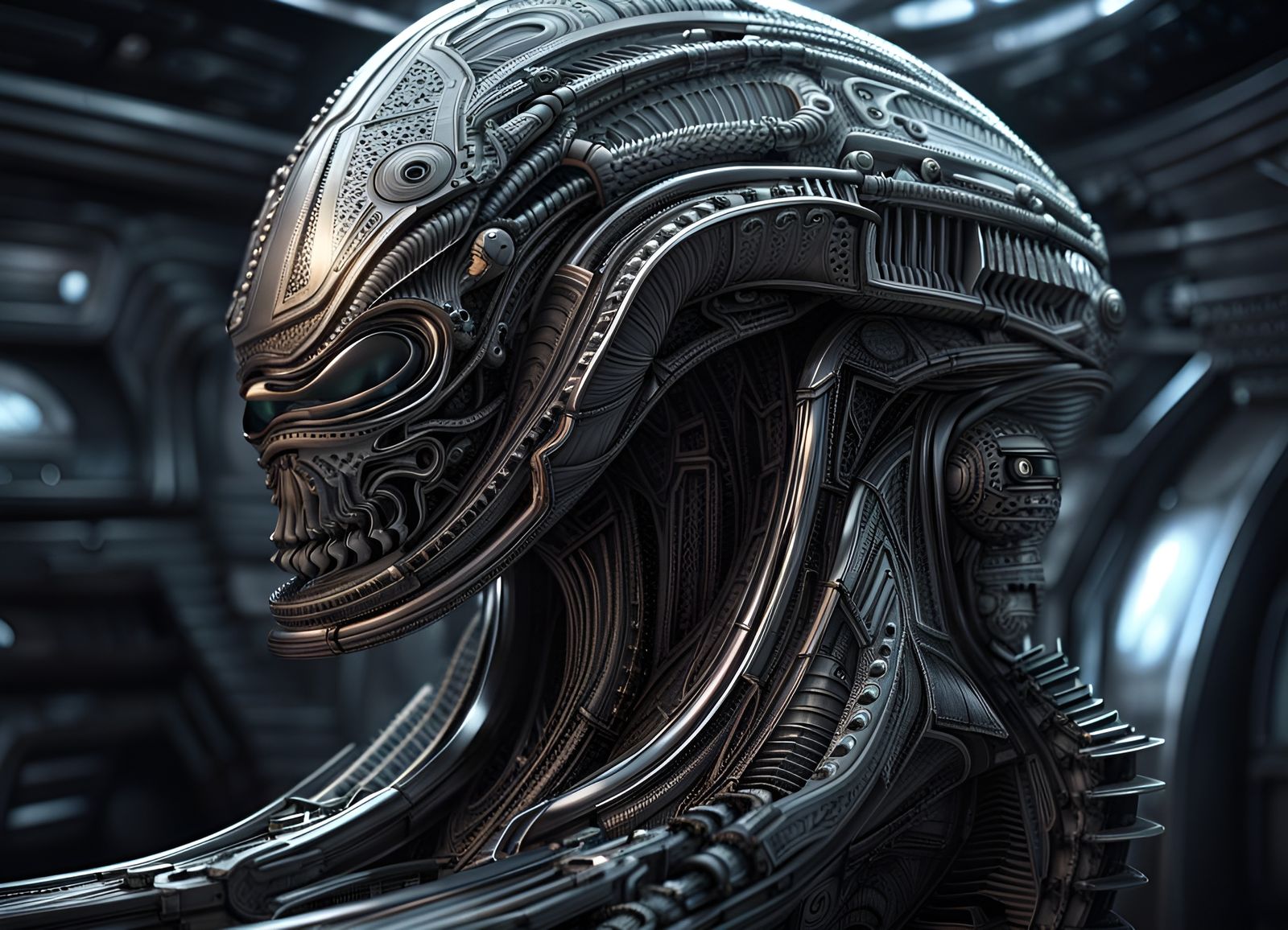 Detailed Alien Spaceship in Hyperrealistic Style