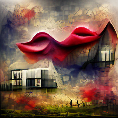 Surreal House Made of Lips: Abstract Matte Painting