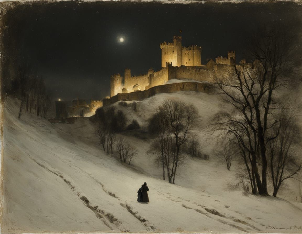 Winter Castle Landscape in Pictorial Style