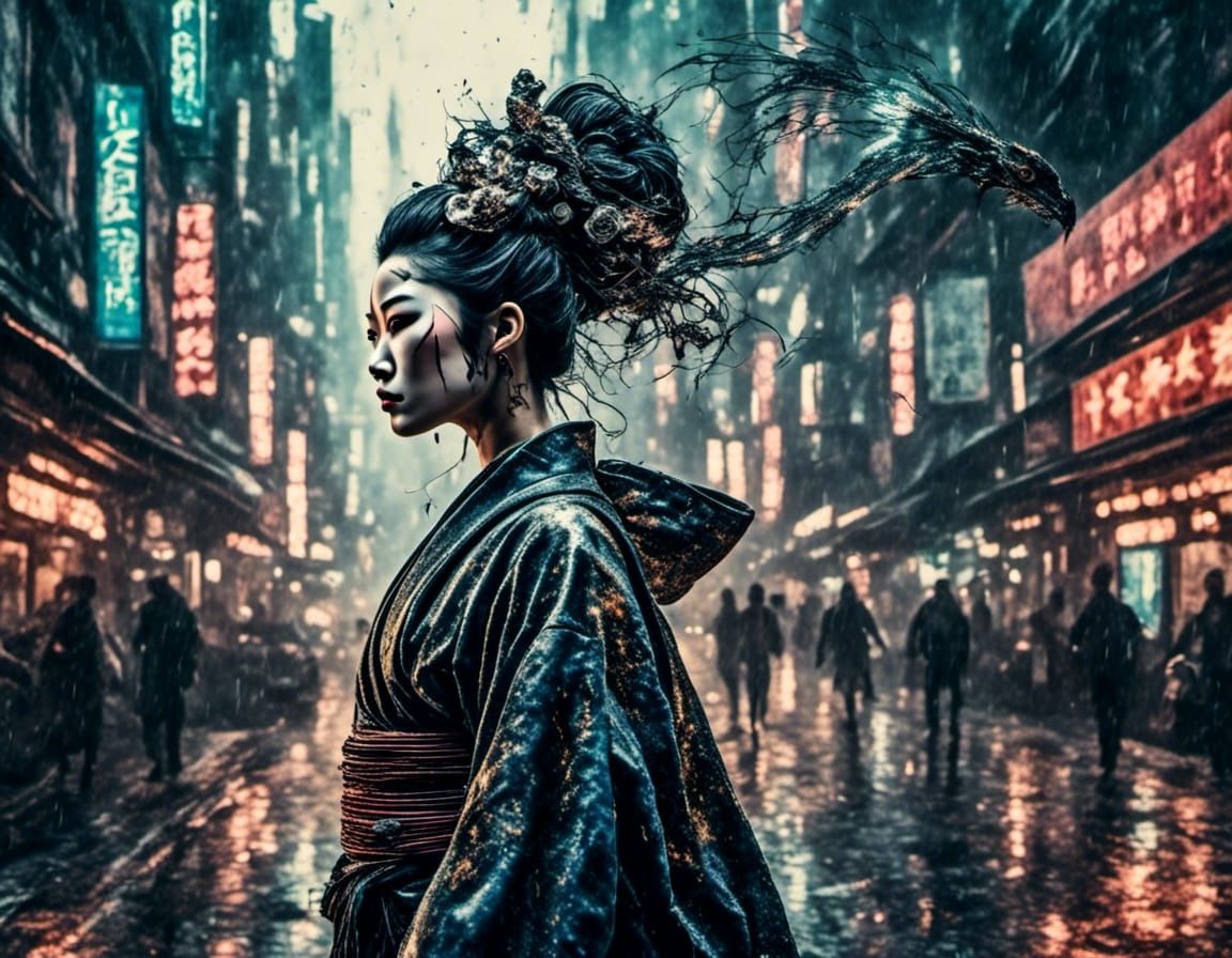GEISHA in cyberpunk city