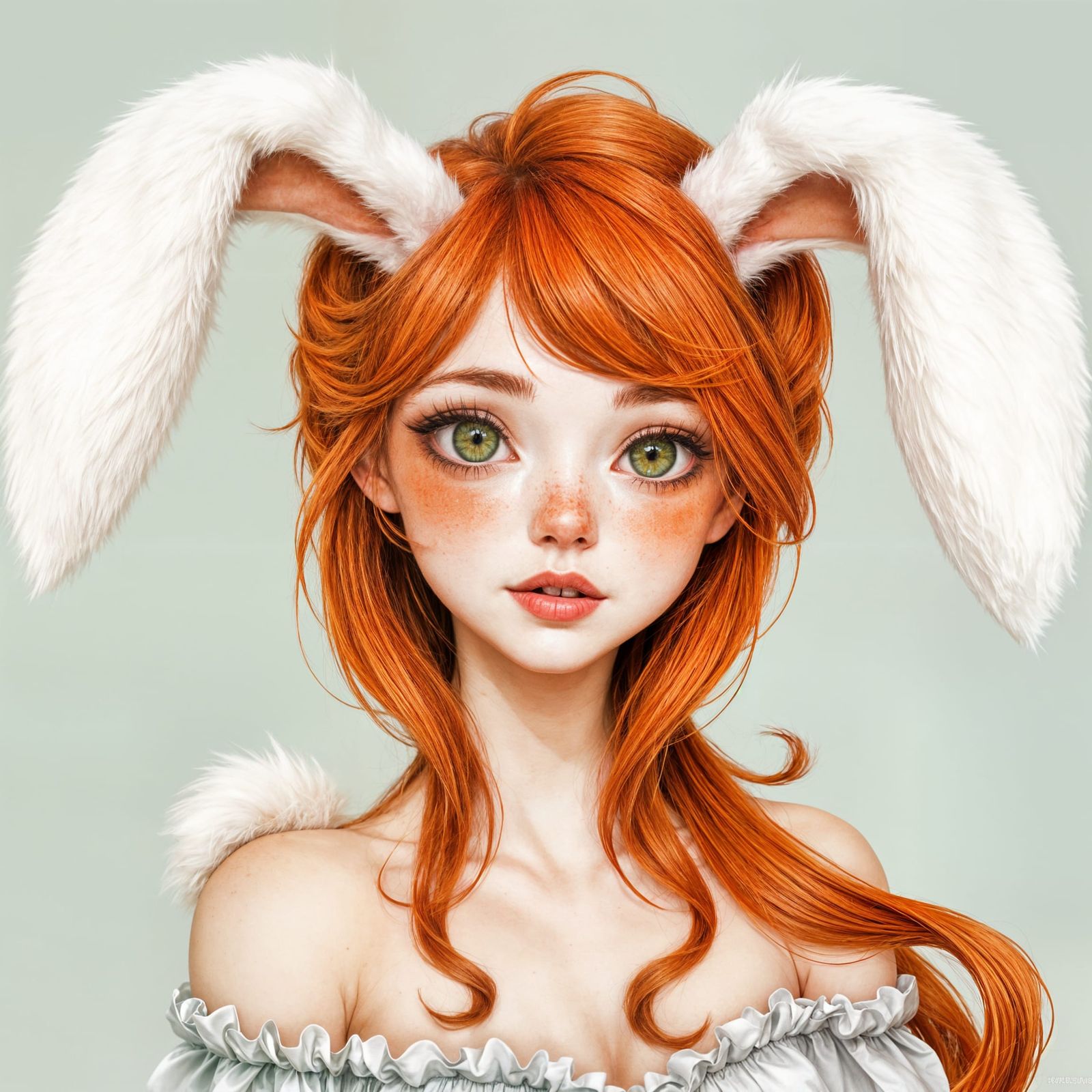 Cute Redhead Girl in Bunny Ears and Tail