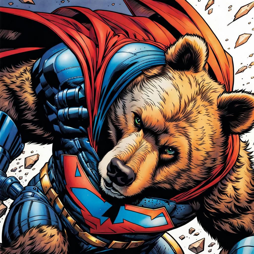 Super hero bear marvel comics art jim lee pen and ink illust...