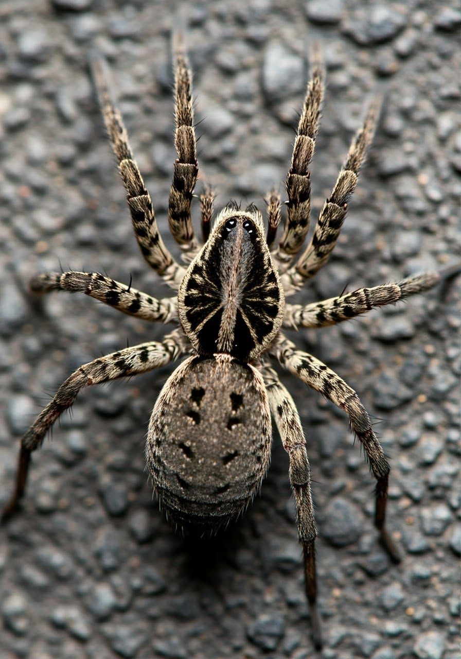 Camouflaged Wolf Spider on Grey Gravel Rock