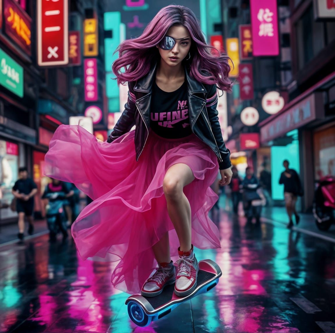 Vietnamese Android Cyberpunk Heroine Soars Through Neon City