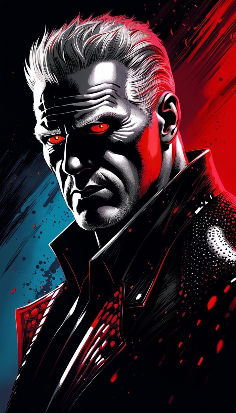 Marv from sin city, but with red gleaming eyes
