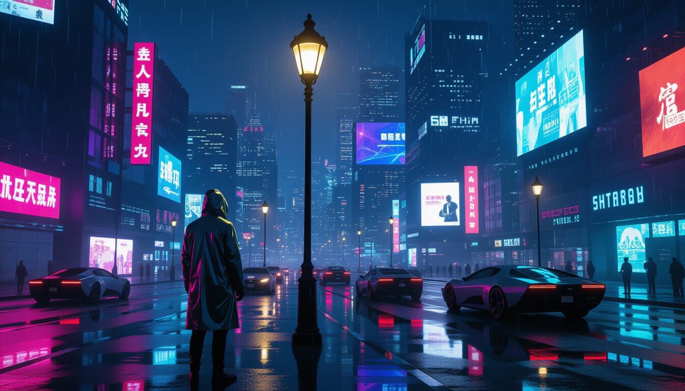 Neon Cityscape at Night in Cyberpunk Style