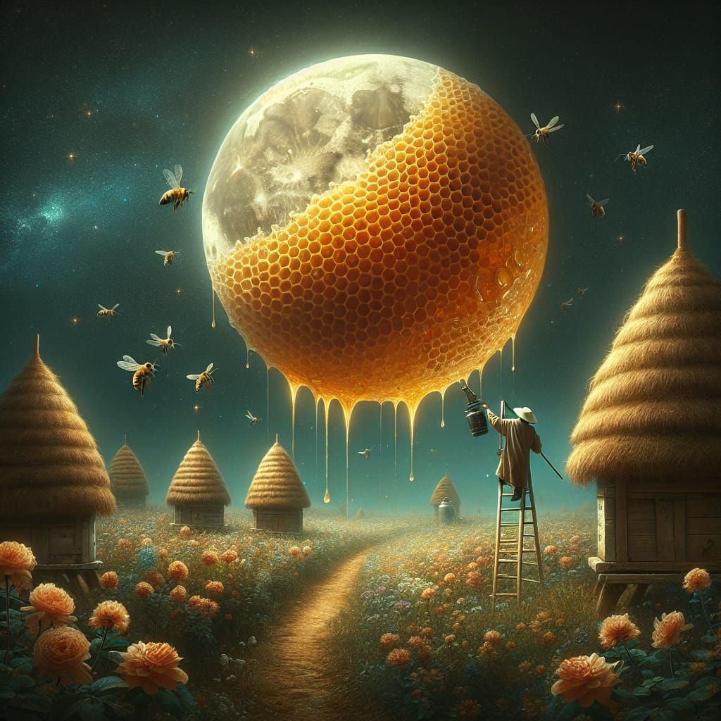 Honeycomb Moon Fantasy Oil Painting