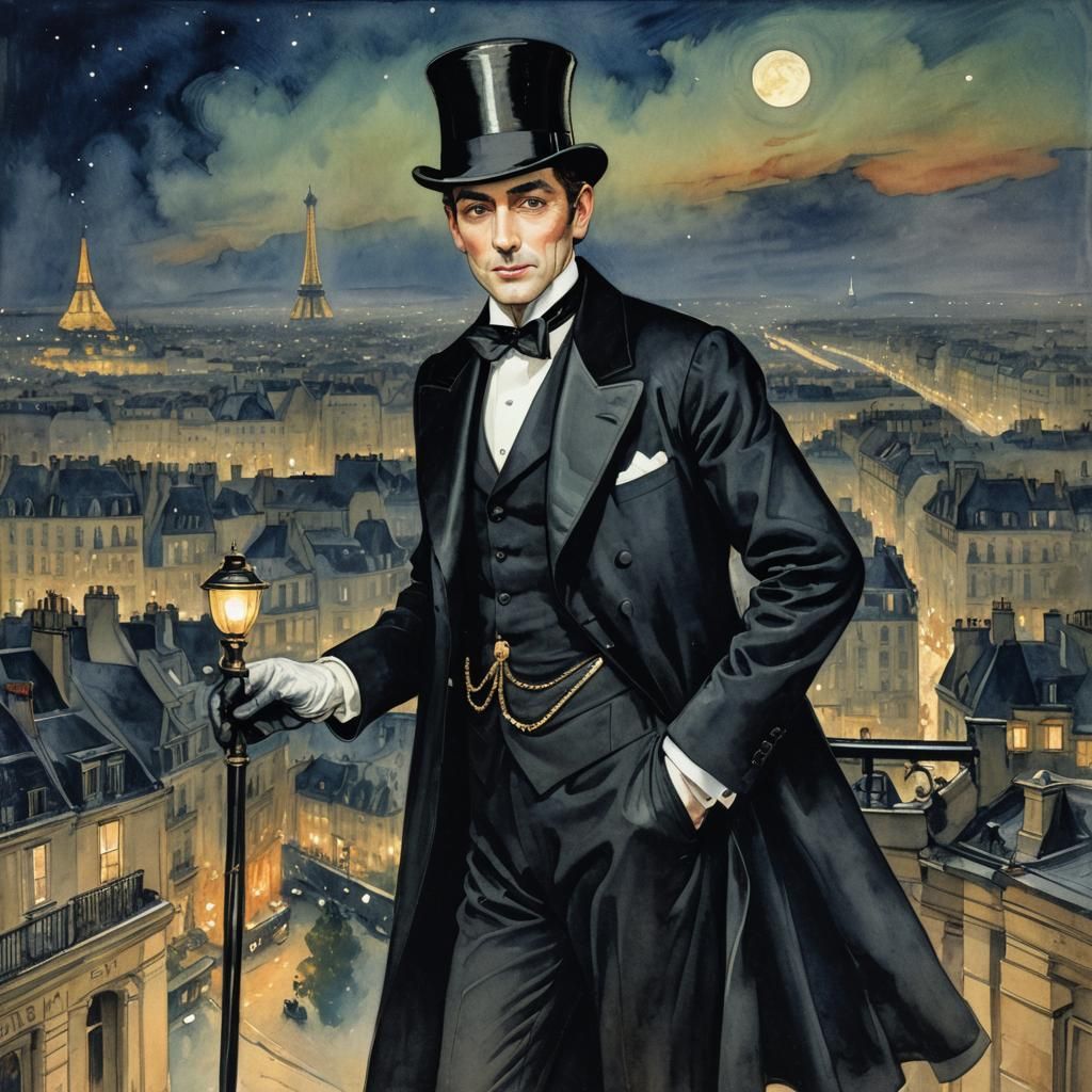 Arsene Lupin Over Paris: Art Nouveau Magazine Cover