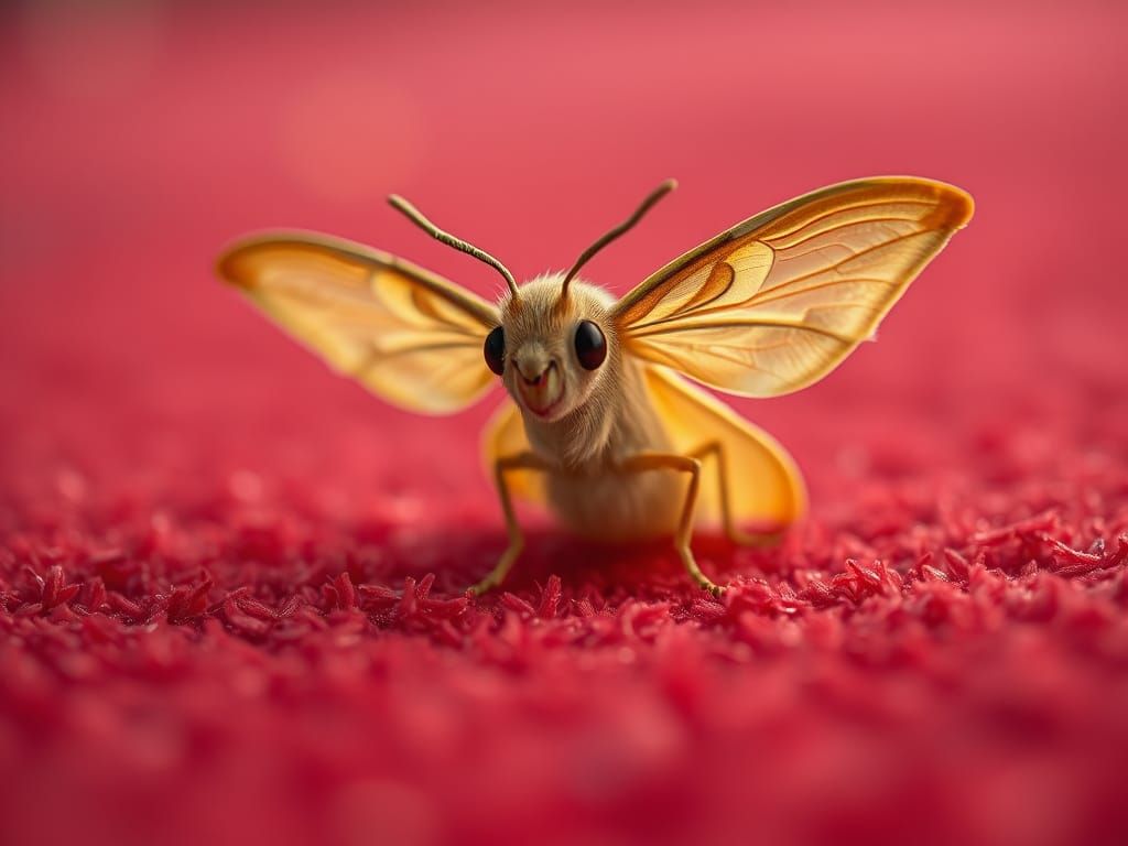A Vintage Moth on a Tattered Red Carpet