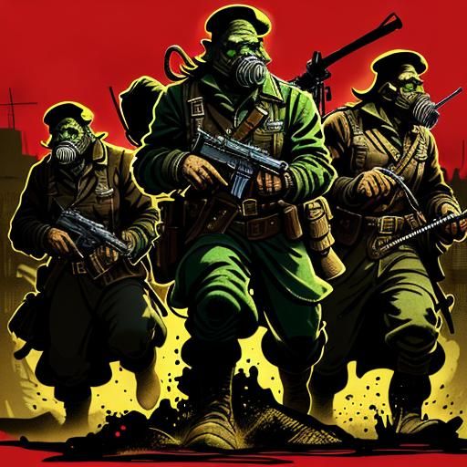 Orc Soldiers in WWII Gear: Gritty Animation Cell