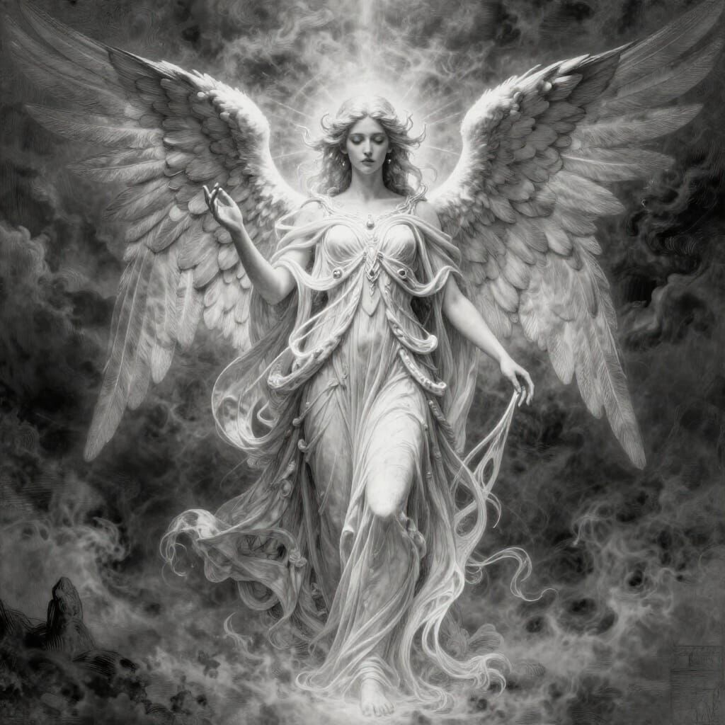 Ethereal Angelic Goddess in Dramatic Sky