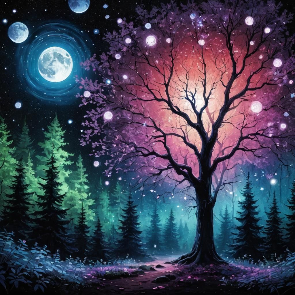 Enchanting Night Forest Landscape