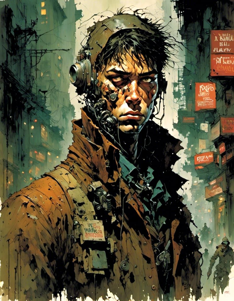 Disturbing Portrait of a Cyborg in Comic Style