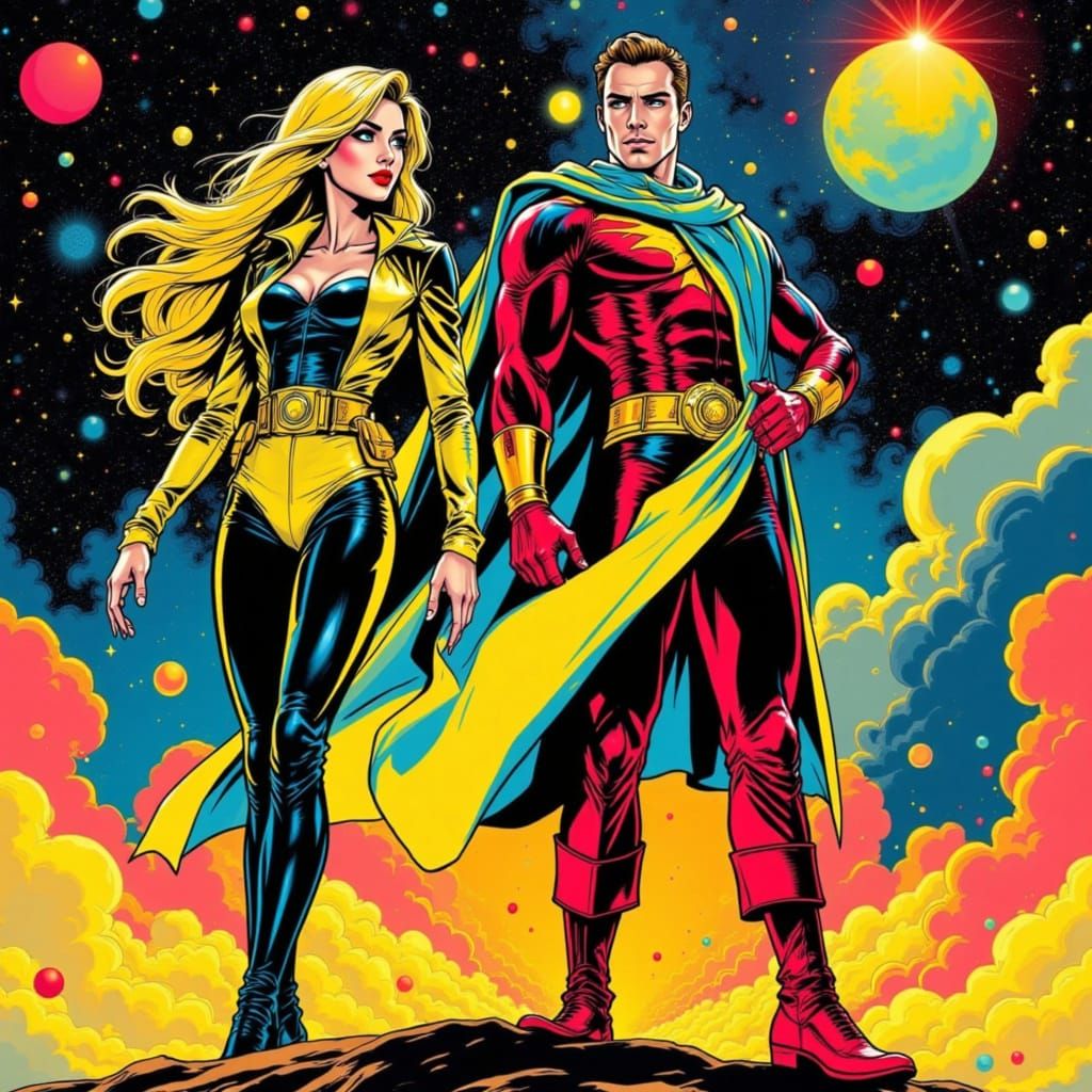 Captain Stardust and Dr. Luna in Retro Comic Style