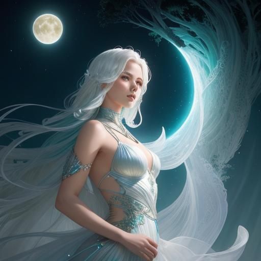 Moonlit Woman on Beach, Fantasy Art