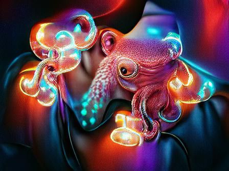Magical octopus digital illustration hyperrealism glowing neon trending on Artstation