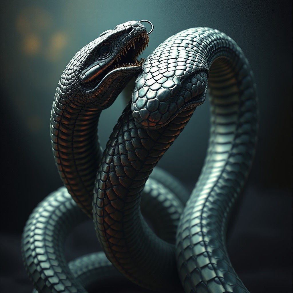 Metallic Serpents in Biomechanical Mystical Art Style