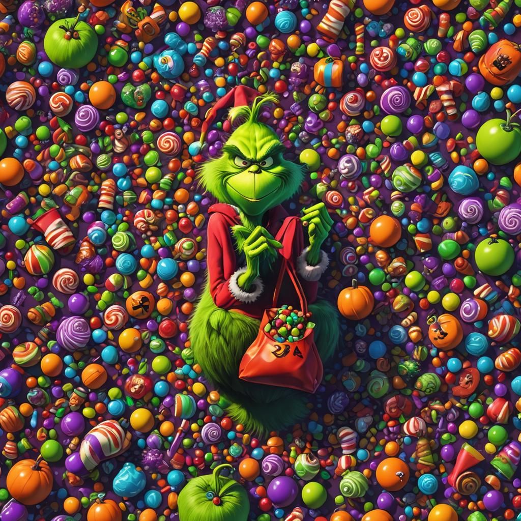 The Grinch Steals Halloween: Vibrant 3D Digital Art