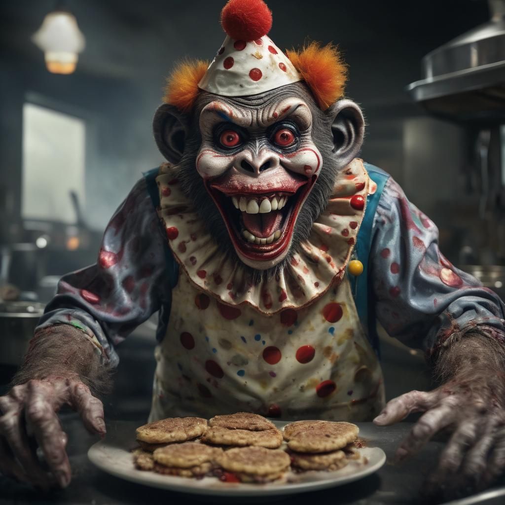 Zombie Monkey Clown Cook Making Flapjacks