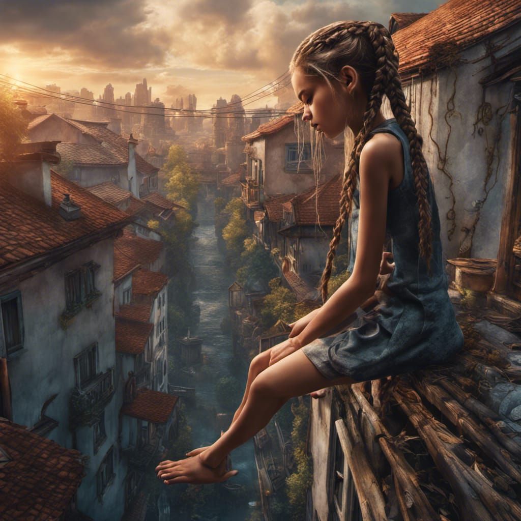 Girl on Gutter: Detailed Matte Painting