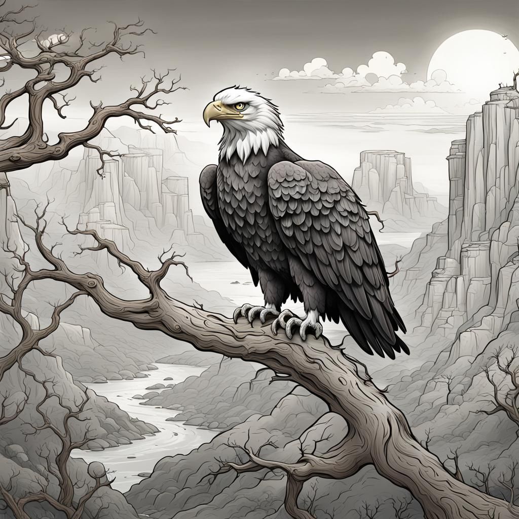Cartoon Eagle Coloring Book Page, Detailed Matte Style