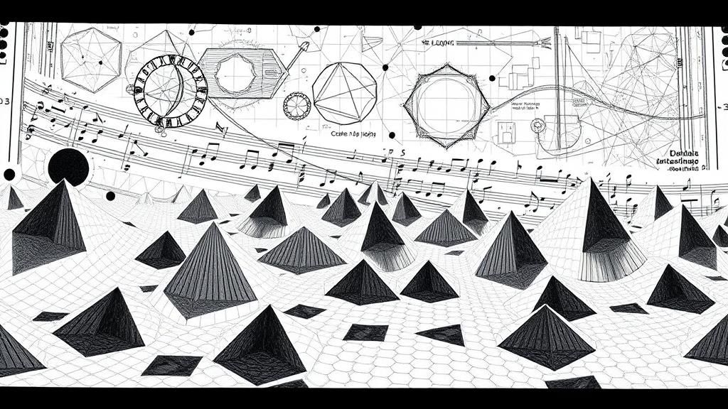 Avant-Garde Graphic Score of 3D Music in Pencil Drawing Styl...