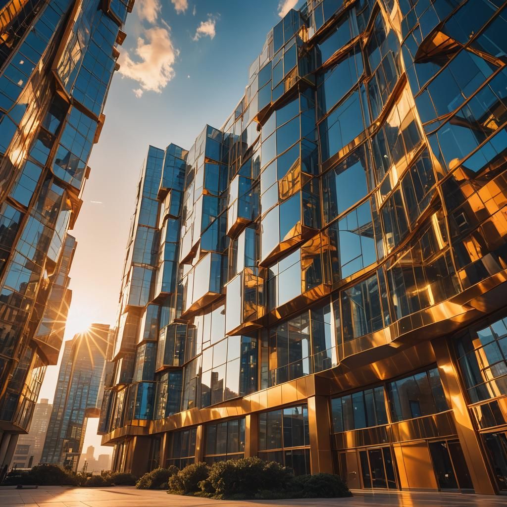 Futuristic Sci-Fi Building Bathed in Golden Light