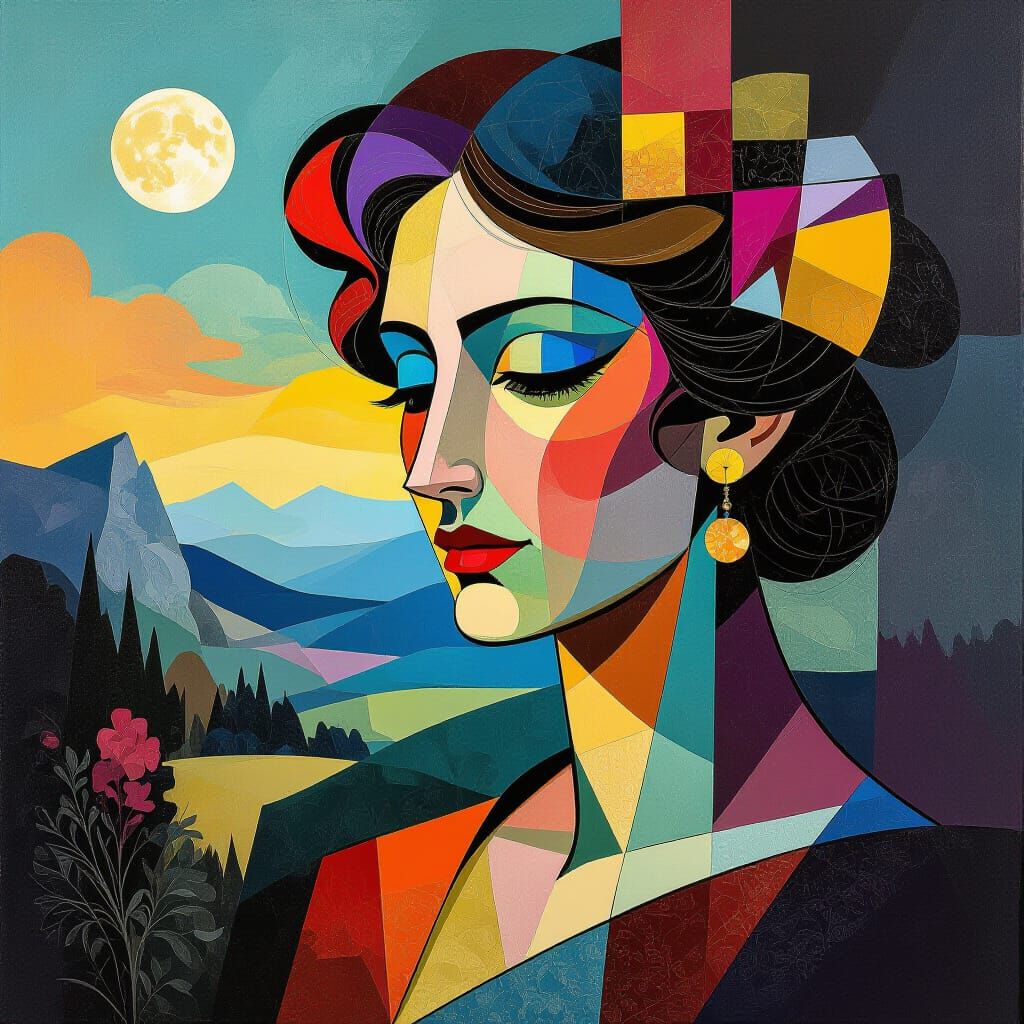 *A vibrant mixed media artwork merging surrealism, cubism fr...