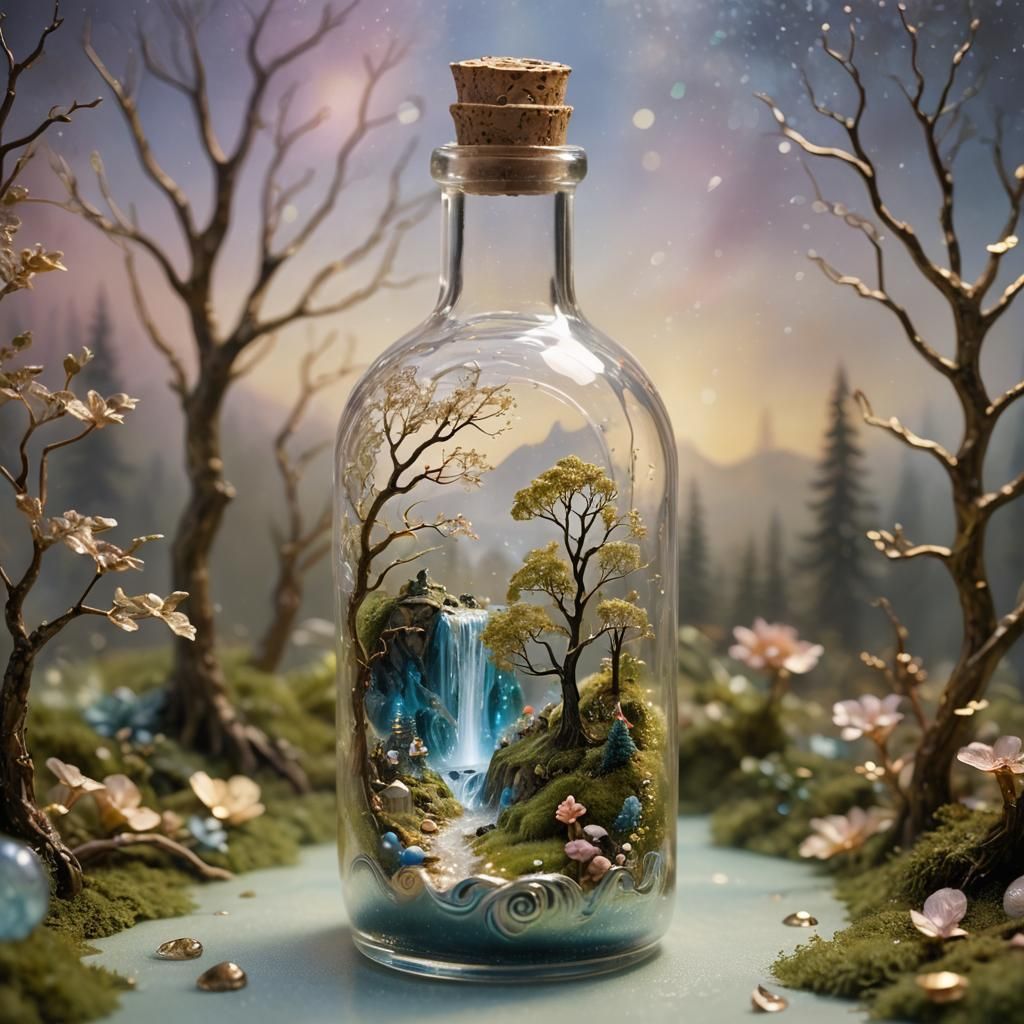 Miniature Fantasy World Inside Glass Bottle